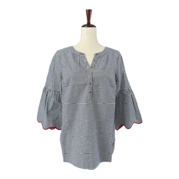 Oprah Magazine NWOT For Talbots Popover Shirt Wome's Ladybug Black Gingham Top S - Picture 3 of 14